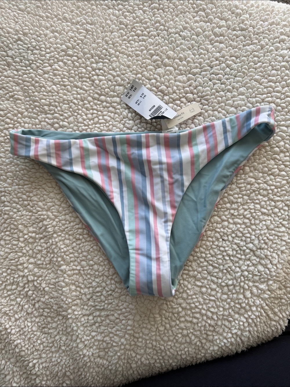 Hollister Reversible Striped Bikini Bottoms in Pink, Blue,& White Size M NWT